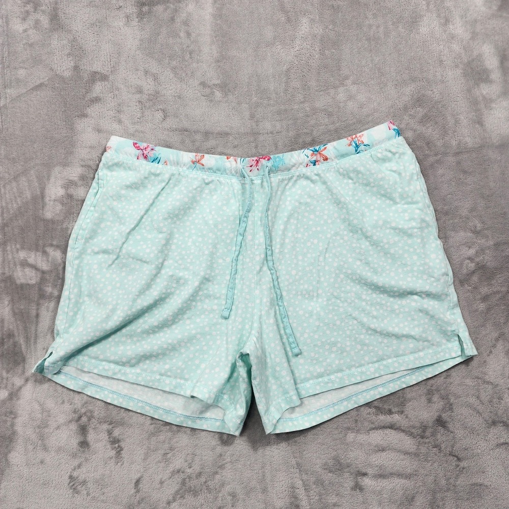 Carole Hochman Shorts Womens L Green Polka Dot Floral Drawstring Cotton Lounge